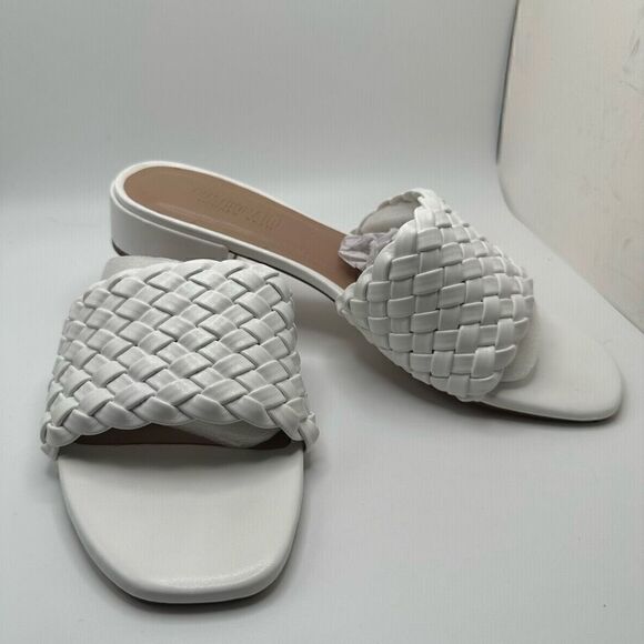CUSHIONAIRE Women's woven low block heel sandal +Memory Foam 8.5 WHITE - Picture 6 of 7